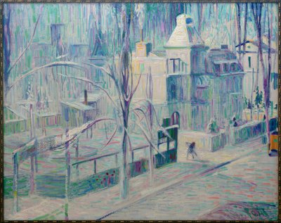 Blick aus dem Atelier auf verschneite Häuser in der Rauchstraße von Curt Herrmann